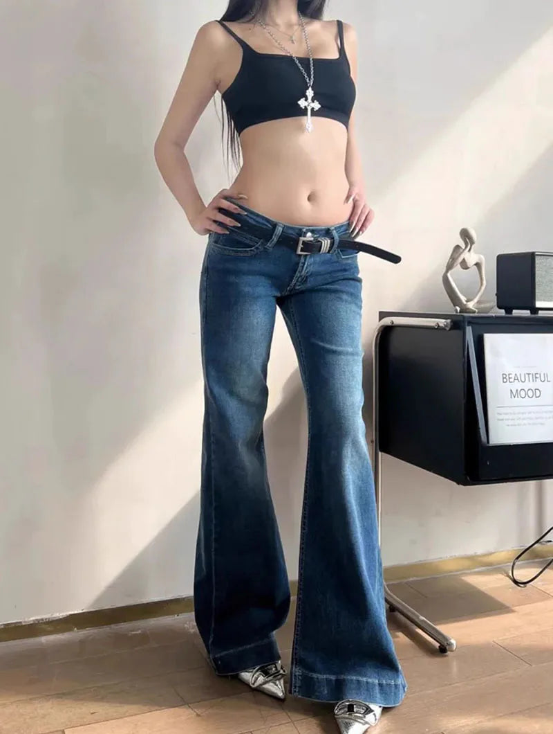 Lucyever Y2K Streetwear Low-Waisted Jeans Women Korean Fashion Slimming Denim Flares Pants Spring Summer Sexy Wide Leg Trousers