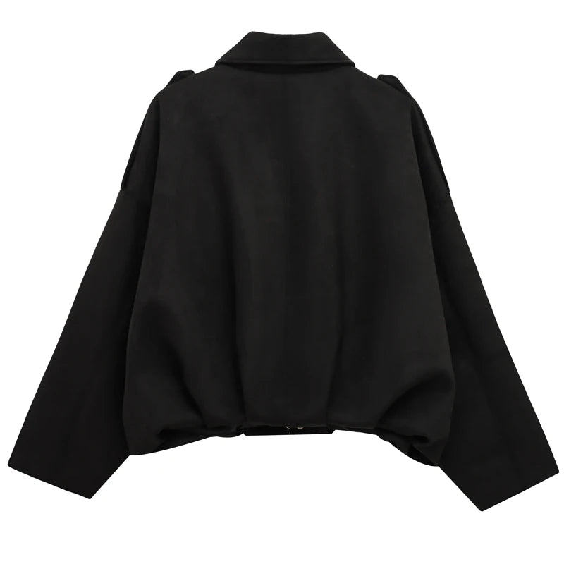 HXAO Women's Bomber Jacket Lapel Long Sleeve Zipper Suede Jacket Women 2025 High Street Cropped Racing Jackets Coats Outerwears