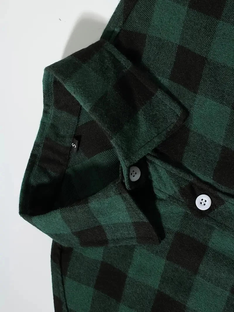 Spring and Autumn Fashion Cotton Long Sleeve Men's Shirt New Brushed Red Plaid Business Leisure Fit Flannel No iron