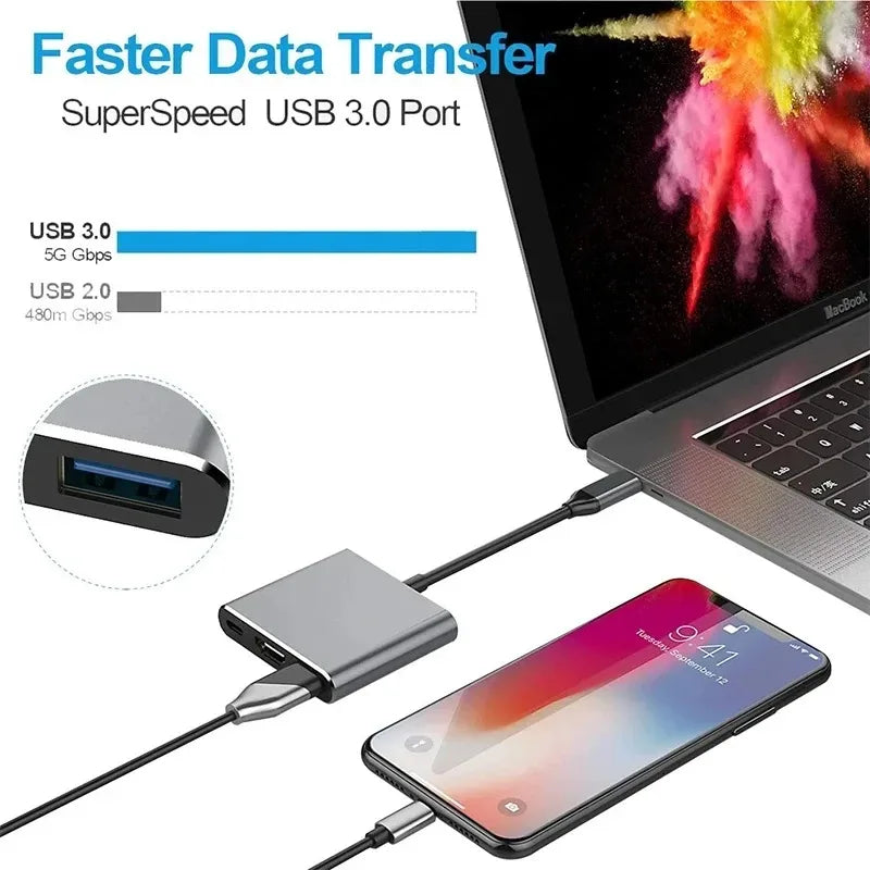 USB C HUB 3in1 Type C 3.0 to HDMI-compatible Docking Station PD Fast Charge 4K HD Adapter Splitter For MacBook Phone Computer