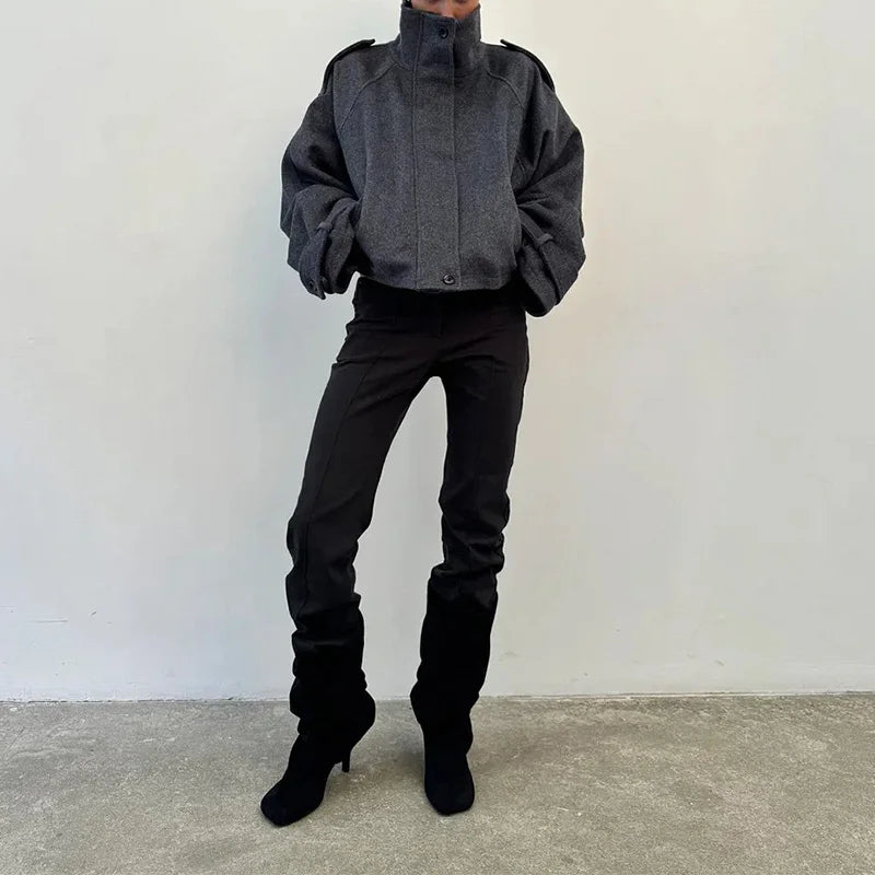 Stand Collar Women Spring Woolen Coats Single Breasted Loose Female Long Sleeve Jacket  Fashion Office Lady Street Short Coat