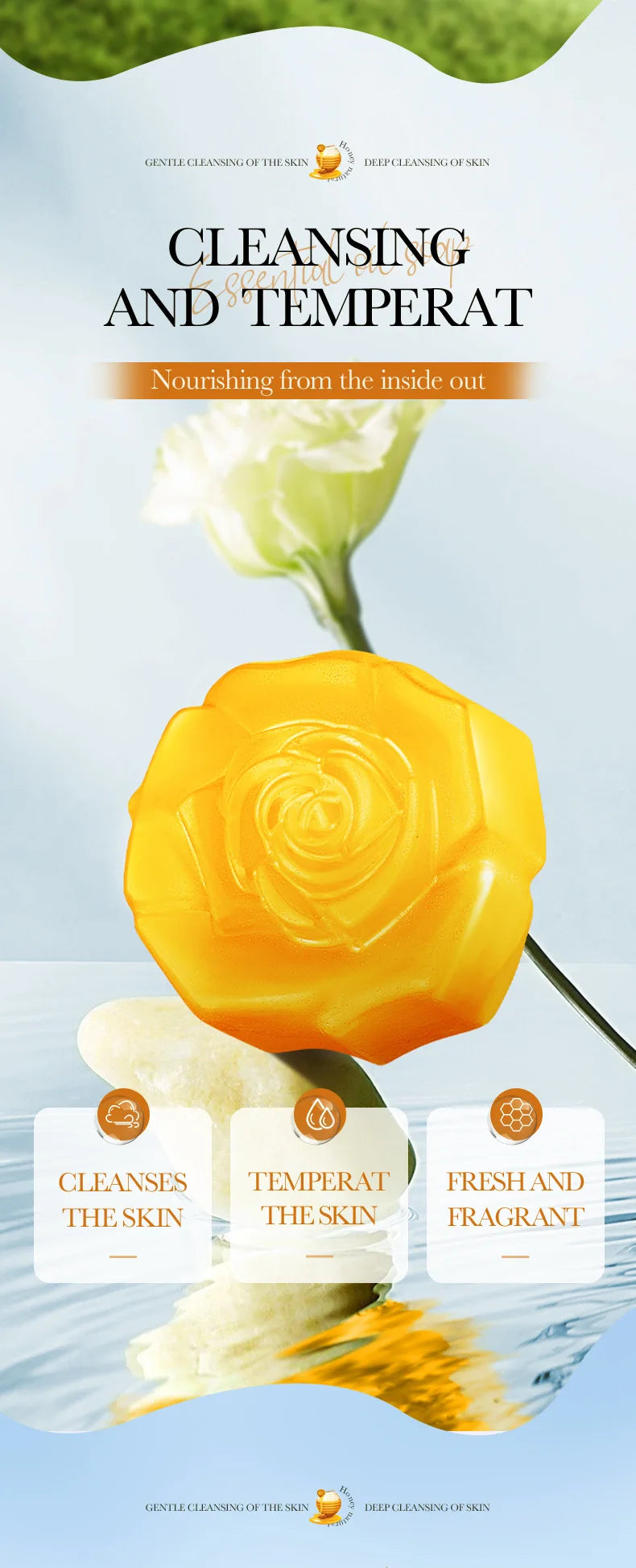 1Pcs Honey Handmade Soap Cleansing The Body Hand Wash Soap Essential Oil Moisturizing Product Body Care Dry Skin Prevent Dry