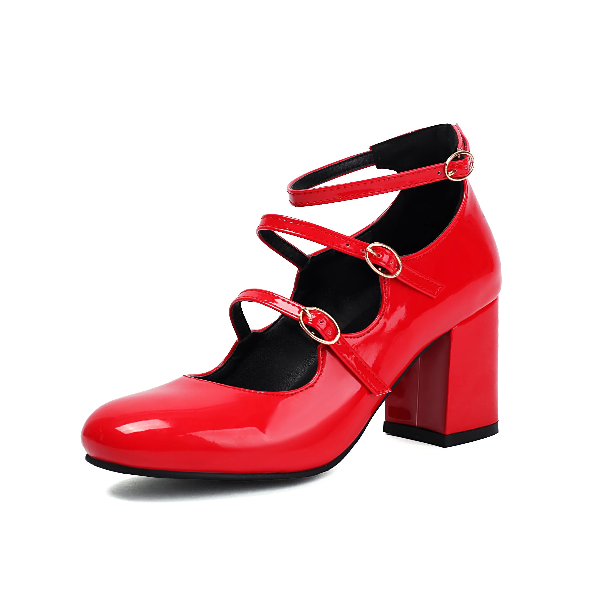 Pu High Heels Square Heel MARY JANES Square Toe Casual 2024 High Quality Ladies Shoes Buckle Strap Solid Fashion Pumps