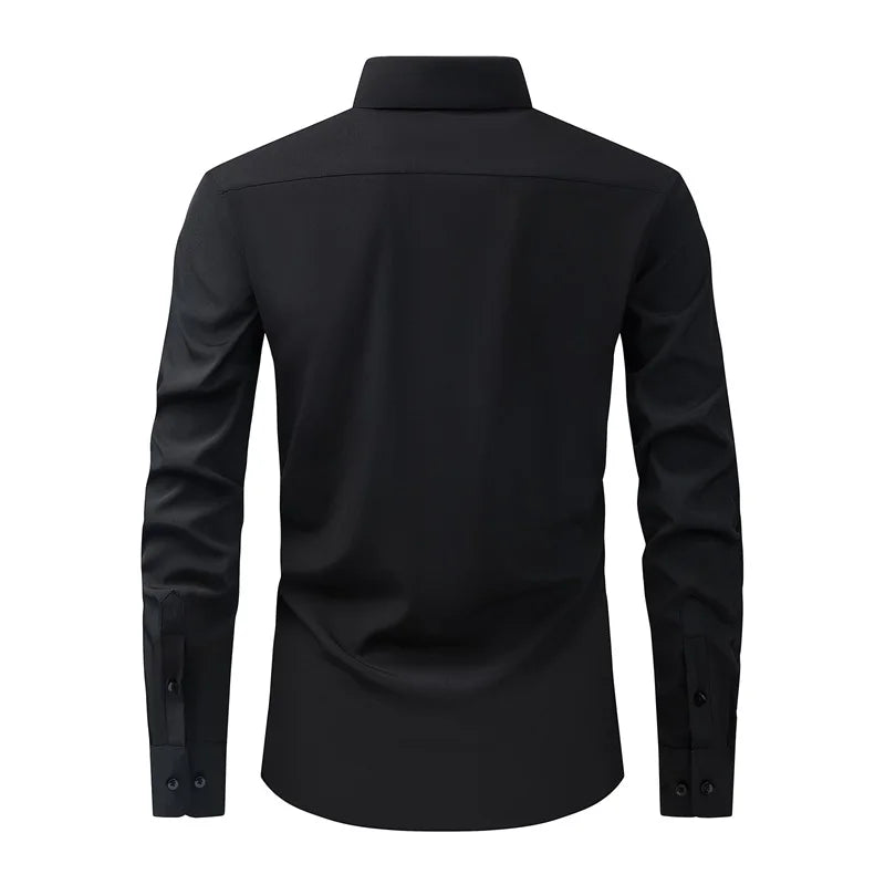 Men s Classic Button-Down Shirt with Long Sleeves Solid Color Casual Business Top for Spring Streetwear and Beach Vacation