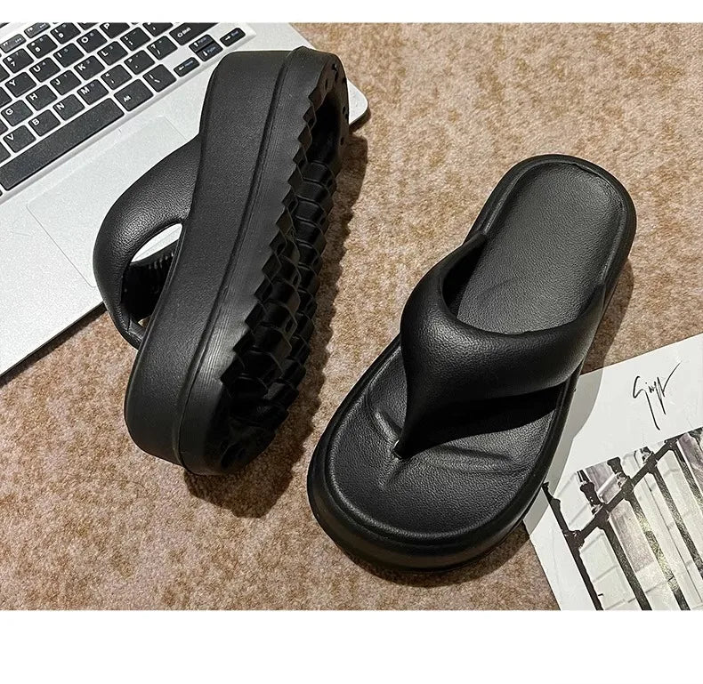 Bebealy Deep Heels Women's Slippers Summer Platform Home Slippers Soft Beach Slippers Outdoor Thick Sole Non-slip Cloud Slippers