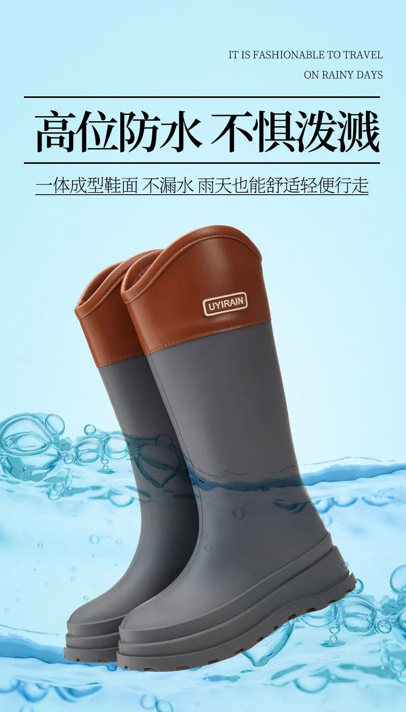 Adult Fashionable High-top Rain Boots Women's Waterproof and Non-slip Rain Boots for Outdoor Travel and Camping Cotton Warm Boot