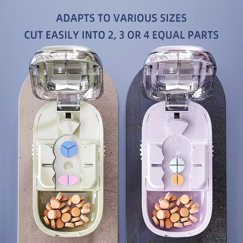 3 in 1 Upgraded Pill Cutter Precise Multi-Pill Divider Adjustable with Centering Device for Tablets Portable Travel & Home Use