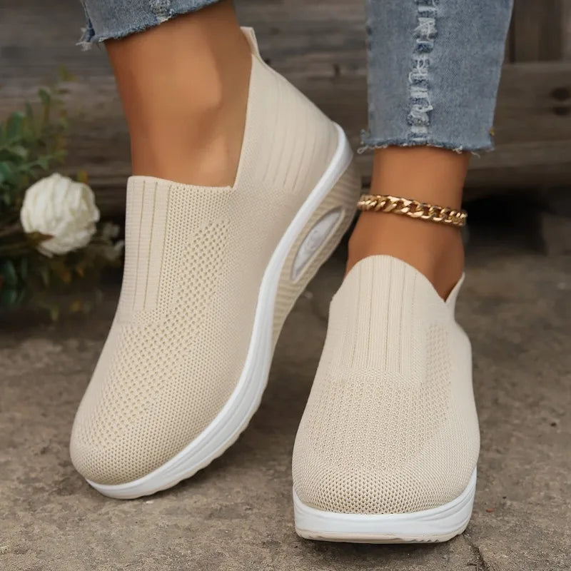2025 Summer Fashion Mesh Breathable Sneakers Casual Solid Color Thick-soled Wedge Shoes Comfortable Walking Vulcanized Shoes