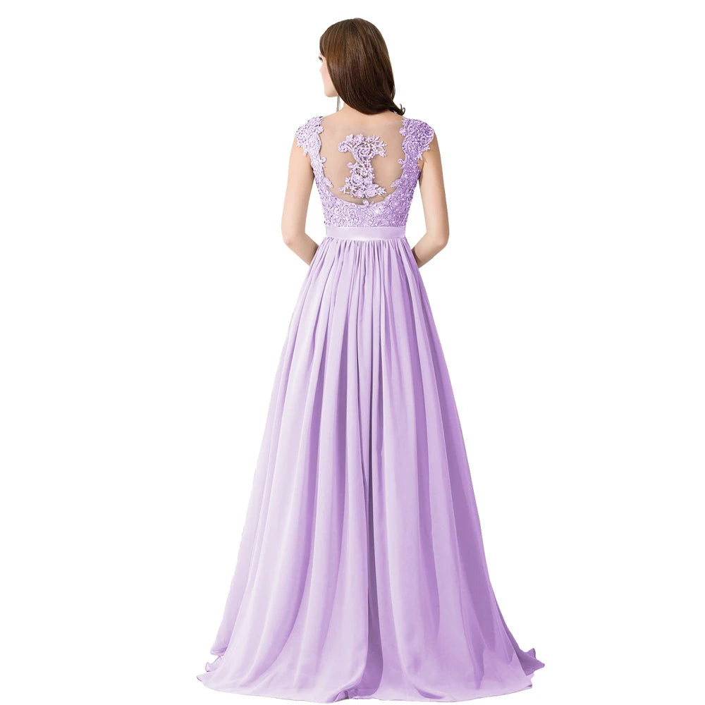 Hot Sale Elegant Long Bridesm Dress Women 2024 For Wedding A-line V Neck Floral Lace Sexy Sleeveless Back Hollow Evening Dress
