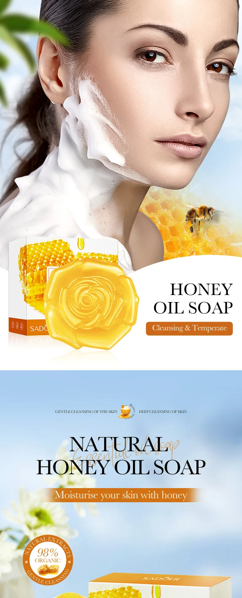 1Pcs Honey Handmade Soap Cleansing The Body Hand Wash Soap Essential Oil Moisturizing Product Body Care Dry Skin Prevent Dry