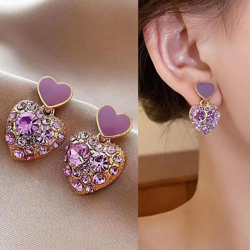 925 Silver Needle Korean Fashion Crystal Heart Earrings For Women Jewelry 2026 Trending New Luxury Women's Hoop Earrings Brincos