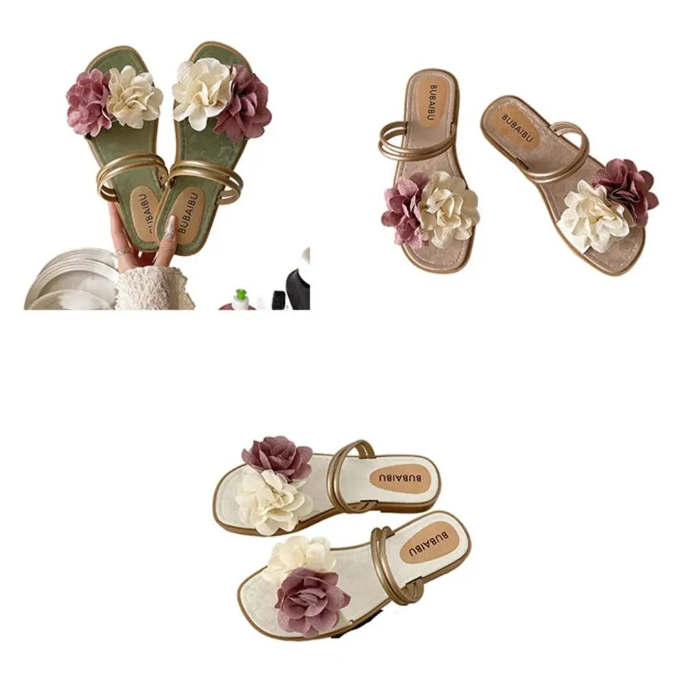 Casual Sweet Flower Flip Flops Waterproof Holiday Seaside Sandals Non-Slip Flat Vacation Beach Slippers Summer