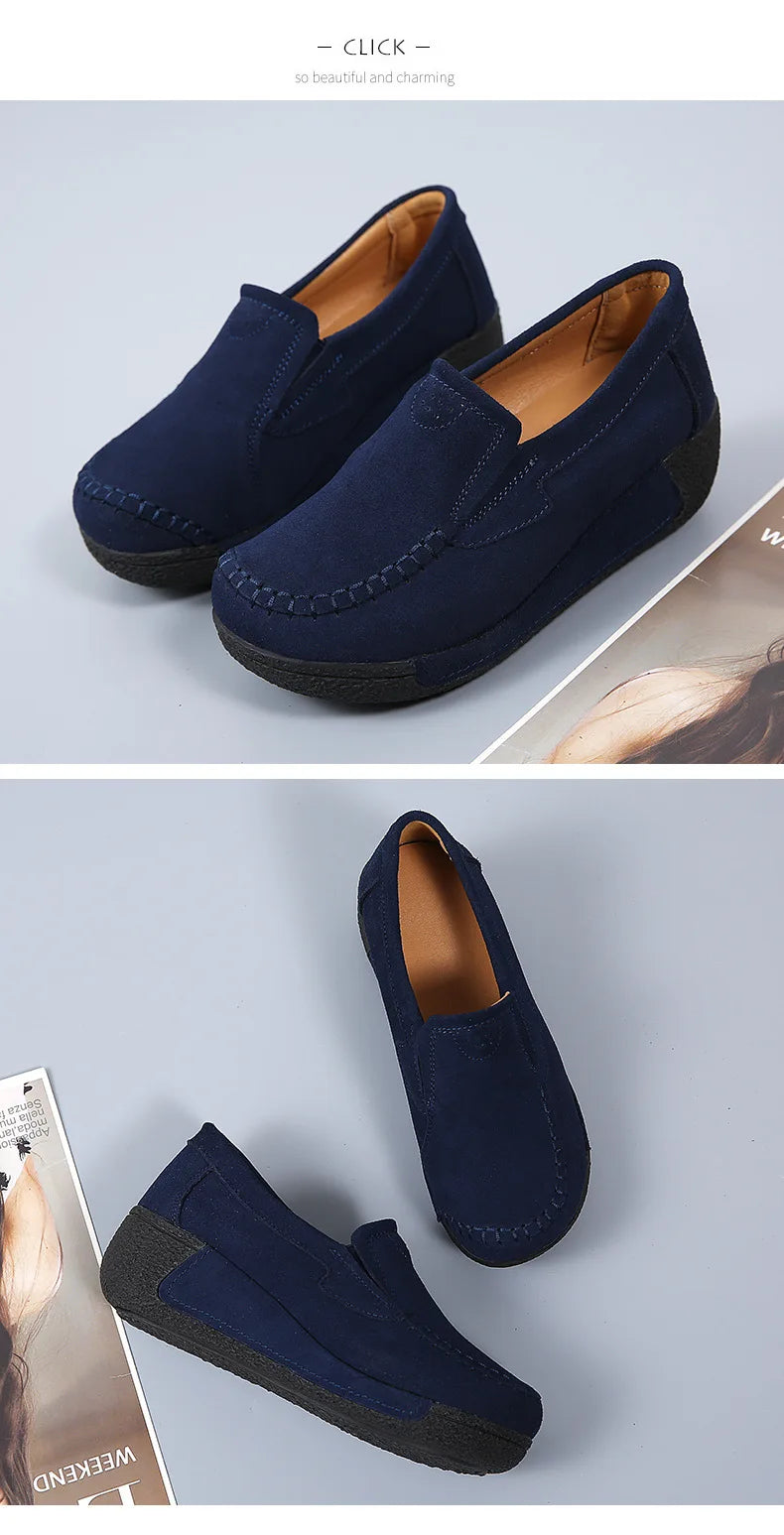 2022 Spring Autumn Women Flats Platform Loafers Ladies Genuine Leather Comfort Wedge Moccasins Orthopedic Slip On Casual Shoes