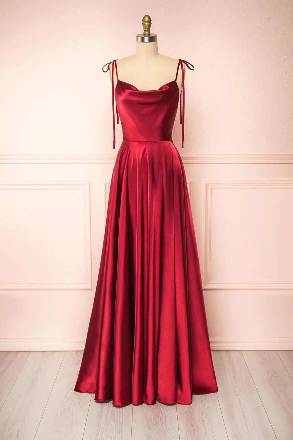 BABYONLINE Elegant Bridesmaid Dress Cowl Neck Adjusted Spaghetti Silky-satin Fabric A-line Silhouette Wedding Women Long Gown