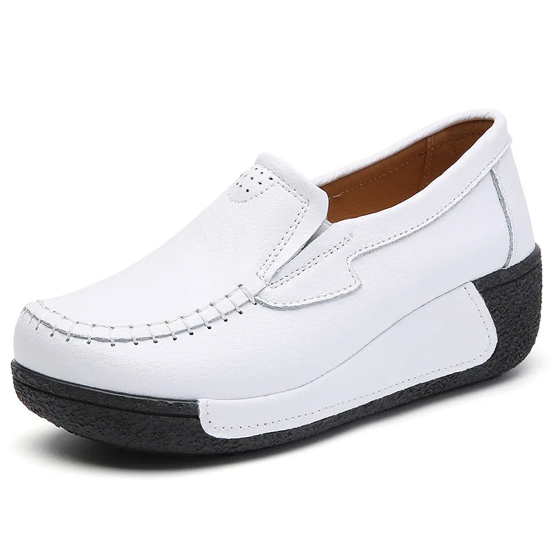 2022 Spring Autumn Women Flats Platform Loafers Ladies Genuine Leather Comfort Wedge Moccasins Orthopedic Slip On Casual Shoes