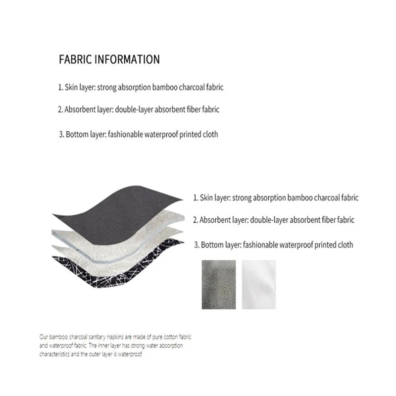 10pcs Reusable Menstrual Pads Female Breathable Heavy Flow Bamboo Charcoal Washable Sanitary Napkins Women cloth sanitary napkin