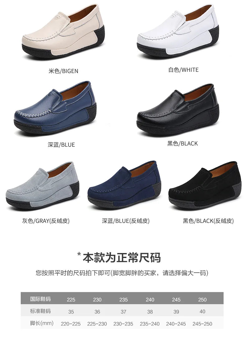 2022 Spring Autumn Women Flats Platform Loafers Ladies Genuine Leather Comfort Wedge Moccasins Orthopedic Slip On Casual Shoes