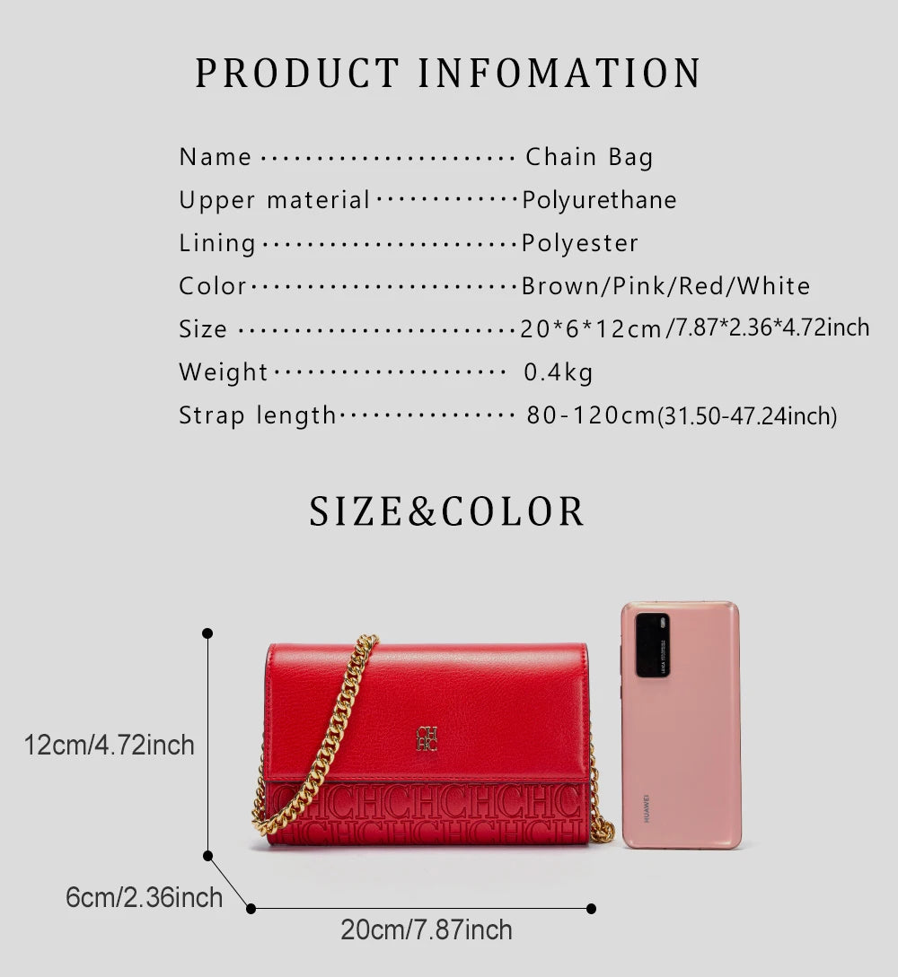 CHCH Women's Shoulder Bag New Magnetic Flip Chain Bag Brown Small Square Bag Wallet