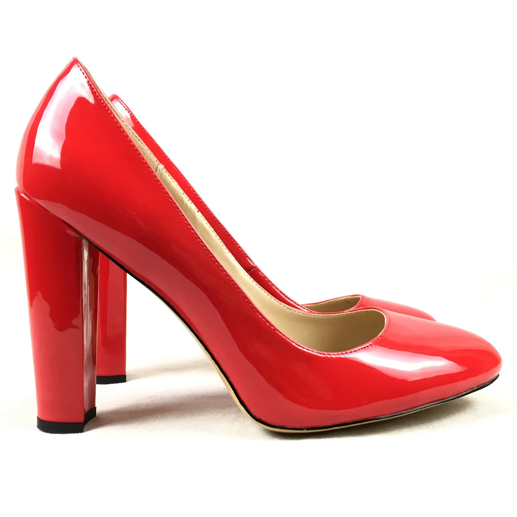 Women Patent Round Toe Block Heel High Heel Pumps Office Work Shoes Multi-color