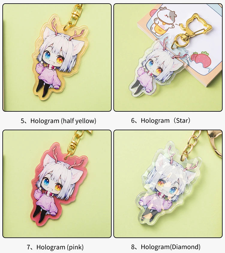 Personalized Keychains Designer Custom Cartoon Llavero Key Chain Photo Customized Anime Charms Hologram Clear Acrylic Key Rings