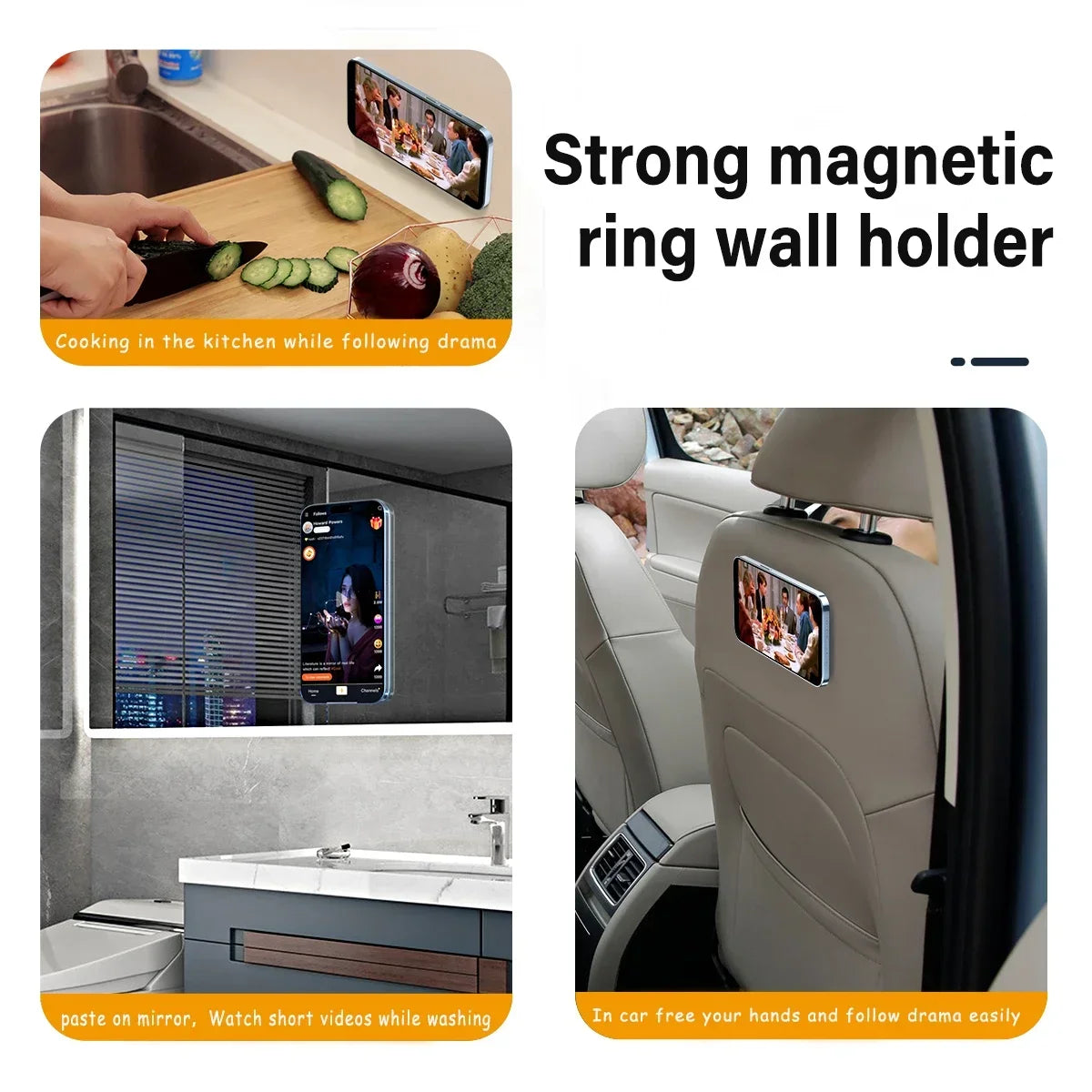 Strong Magnet Phone Stand - Magsafe Compatible for iPhone 14-12, iPad, Universal Tablet (Car/Wall Use)