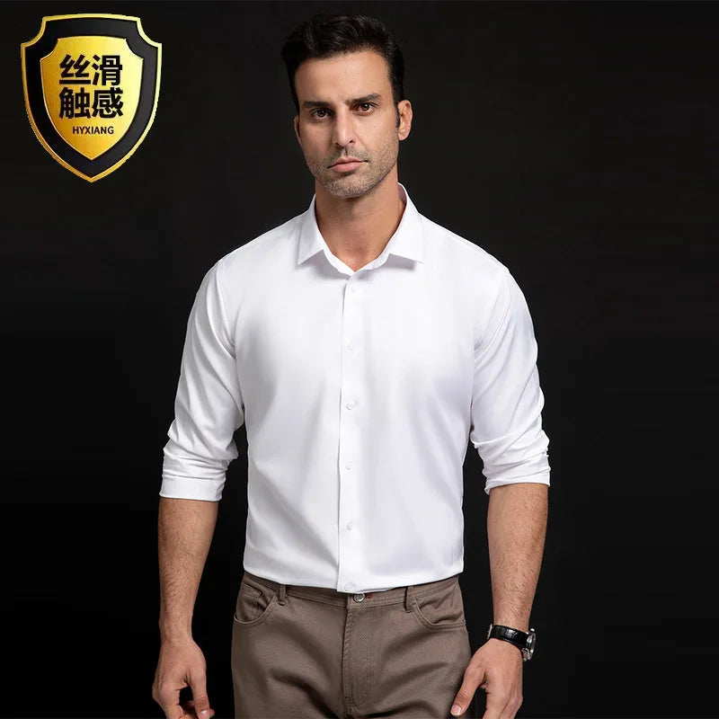 Big Size 5XL Business Shirts For Men Long Sleeve Autumn Wrinkle-free Slim Fit Camisa Social Formal Soft Wedding Office White Top