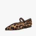 BEAUTODAY Mary Janes Women Horsehair Pointed Toe Leopard Print Buckle Strap Fashion Ballet Ladies Flats Dress Handmade 18293