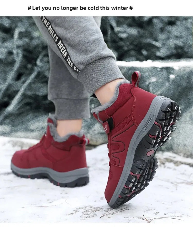 Winter High Top Snow Boots Men's Cotton Shoes Warm Fleece Lined Outdoor Anti-slip Casual Flats for Elderly And Middle-aged