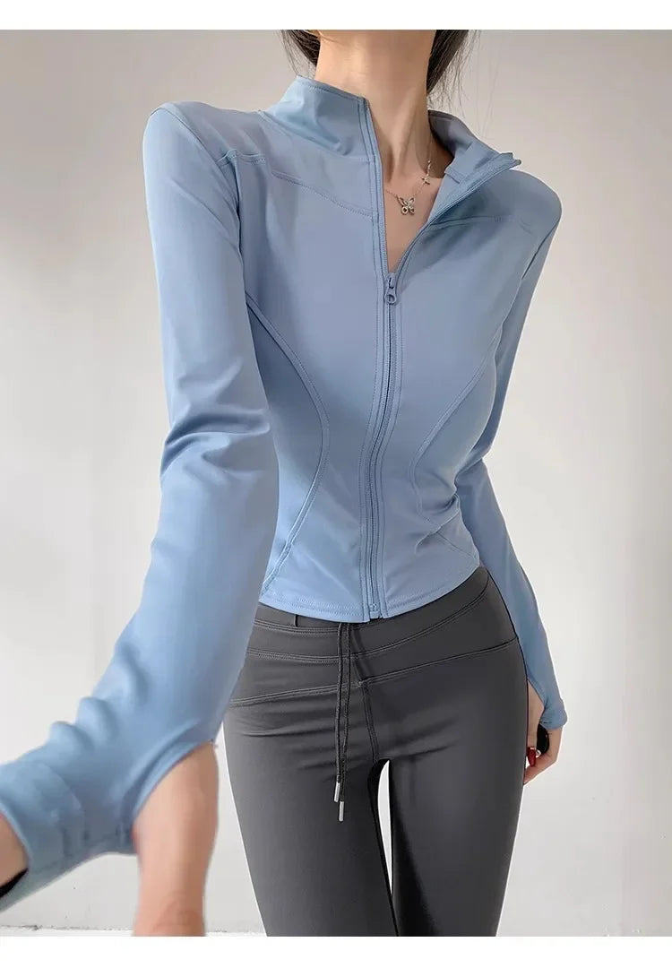 S-3XL Sun Quick Drying Sports Coat Women's Tight Top Yoga Jacket Long Sleeve Zipper Jacket Running Fitness Women's Jacket