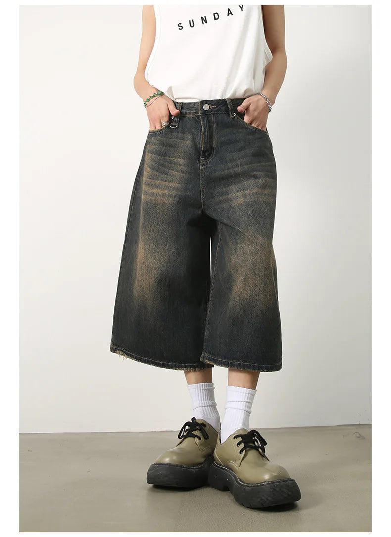Women's Retro Wide Leg Baggy Casual Denim Shorts Harajuku Aesthetic High Waist Loose Shorts 2024 Summer Fashion Punk Shorts