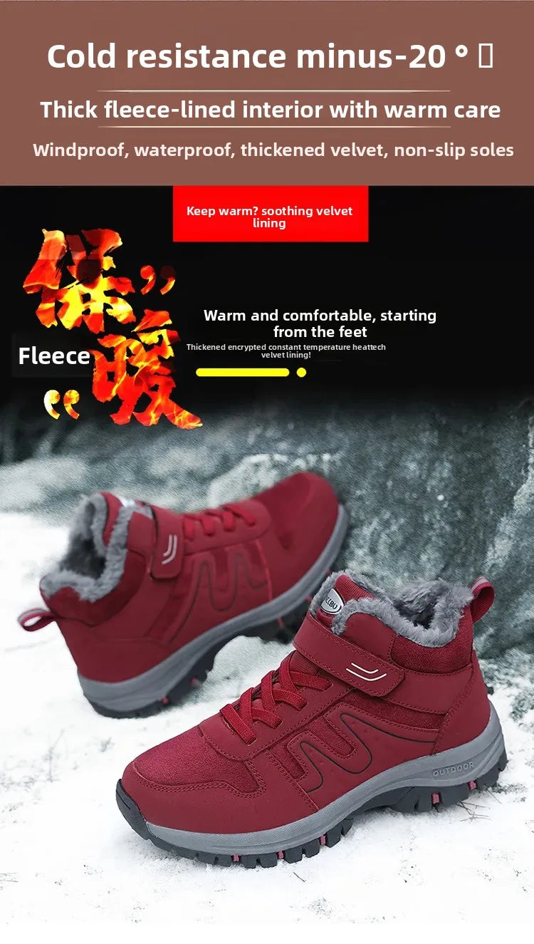 Winter High Top Snow Boots Men's Cotton Shoes Warm Fleece Lined Outdoor Anti-slip Casual Flats for Elderly And Middle-aged