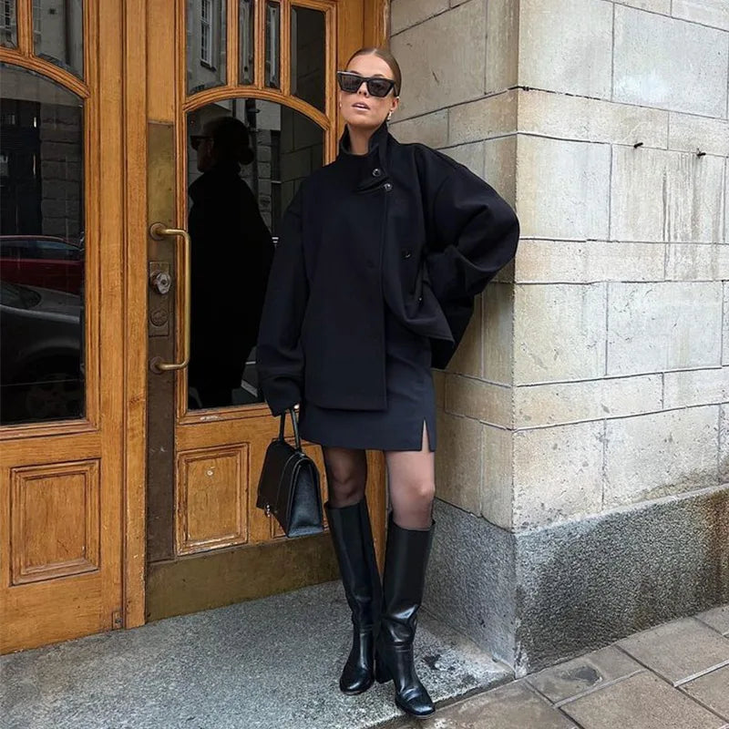 Stand Collar Women Spring Woolen Coats Single Breasted Loose Female Long Sleeve Jacket  Fashion Office Lady Street Short Coat