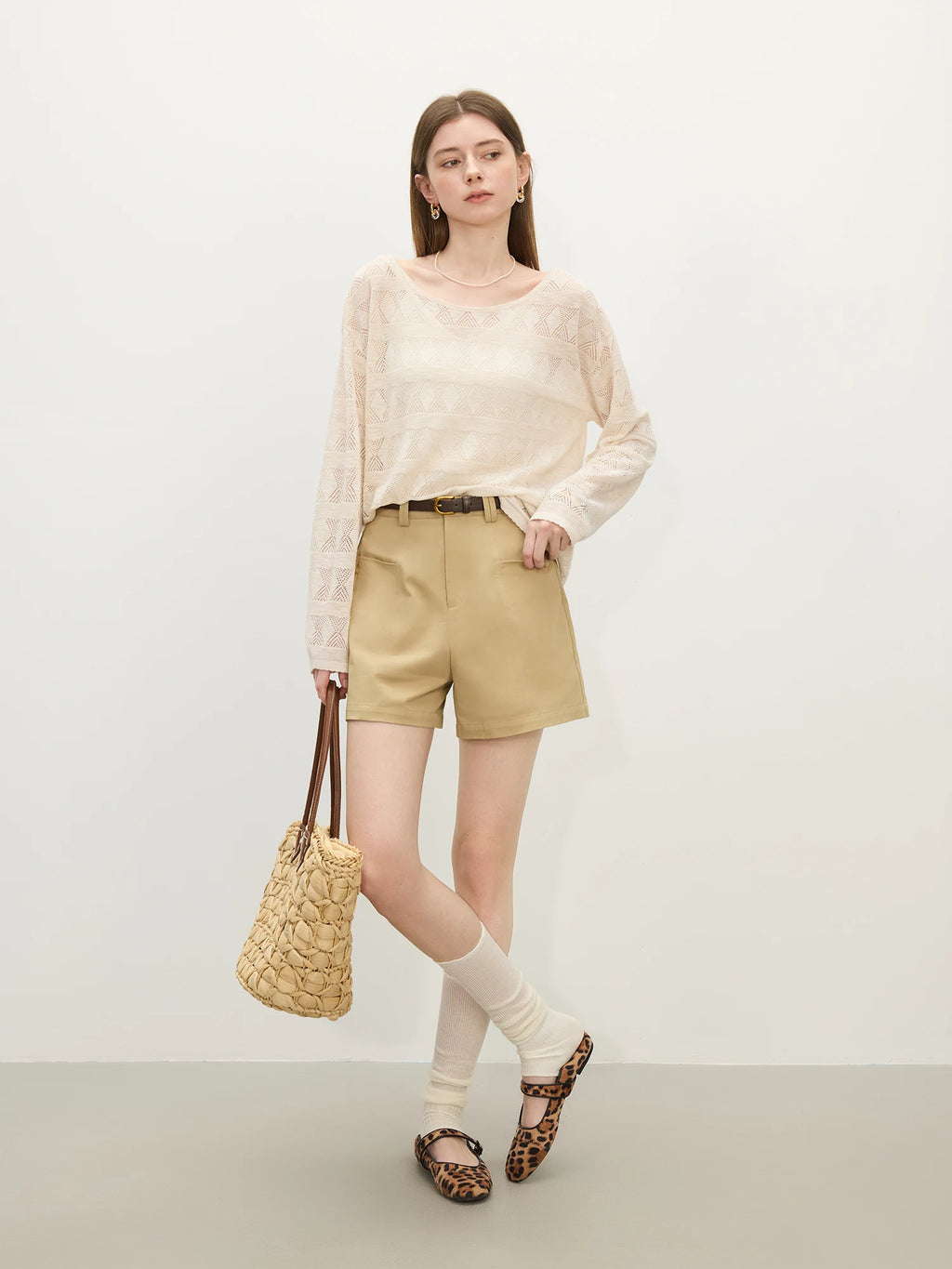 FSLE 100% Cotton Casual Shorts for Women Summer 2025 New Arrival Loose Fit Versatile Daily Wear Office Casual Chic 25FS12472