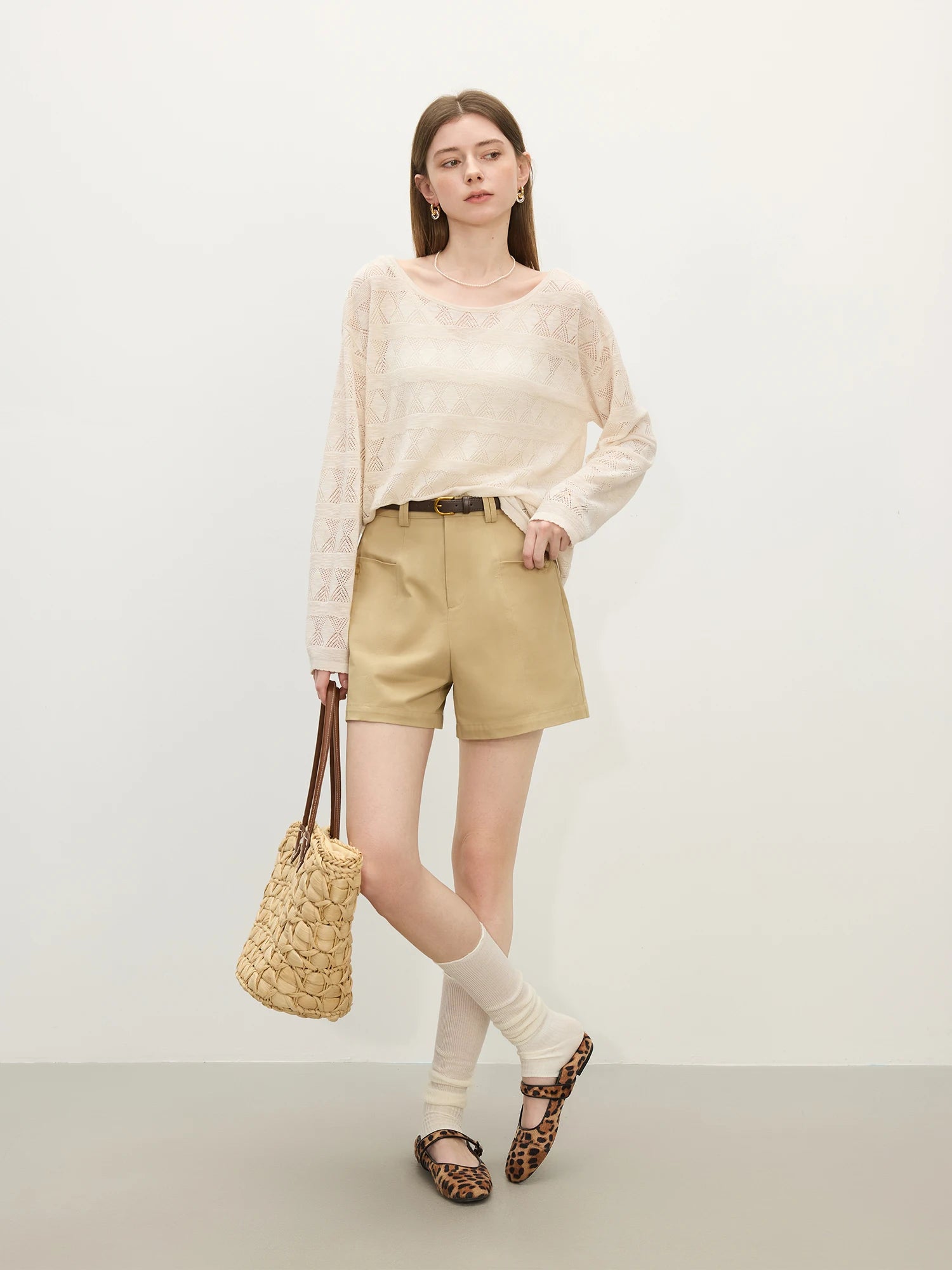 FSLE 100% Cotton Casual Shorts for Women Summer 2025 New Arrival Loose Fit Versatile Daily Wear Office Casual Chic 25FS12472