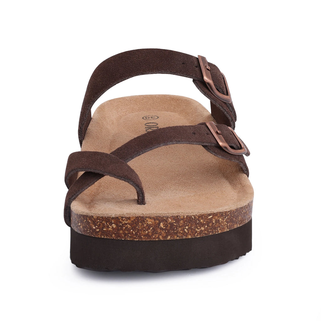 Shevalues Women Sandals Fashion Casual Cork Slippers Comfort Flats Slides With Adjustable Buckle Female Thick Sole Home Shoes