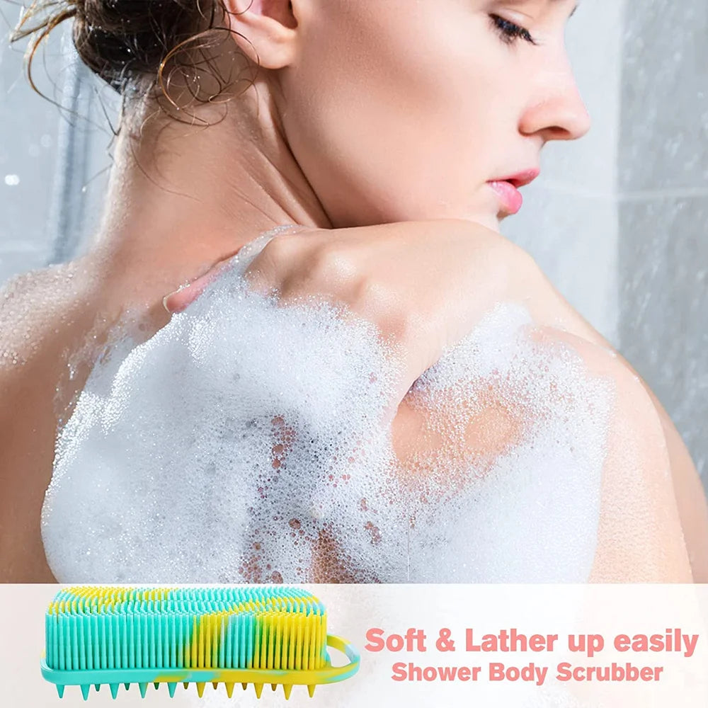 Silicone Body Scrubber 2 in 1 Body Brush & Hair Scalp Brush for Shower and Bath Stimulating Blood Circulation Shower Accessories