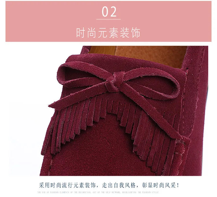 Fashon Green Suede Shoes of Women 2025 Spring Platform Leather Flats Slip on Sneakers Designer Tassel Fringe Loafer Moccasins