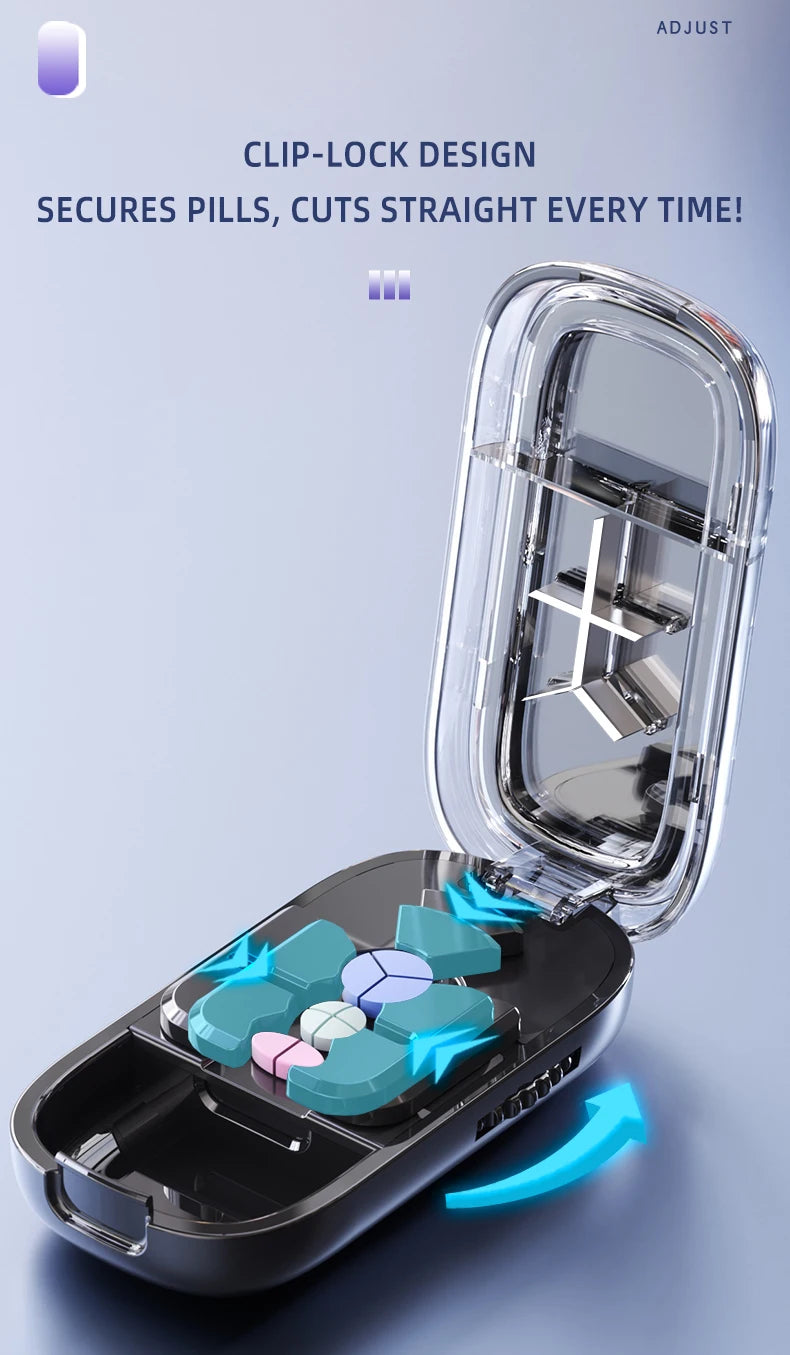 3 in 1 Upgraded Pill Cutter Precise Multi-Pill Divider Adjustable with Centering Device for Tablets Portable Travel & Home Use