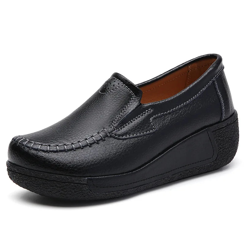 2022 Spring Autumn Women Flats Platform Loafers Ladies Genuine Leather Comfort Wedge Moccasins Orthopedic Slip On Casual Shoes