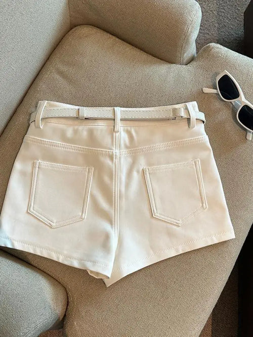 Autumn Black White Elegant Fashion Sexy Slim Short Pant Clothes Women Casual Beige Pockets High Waist Office Lady Shorts Simple