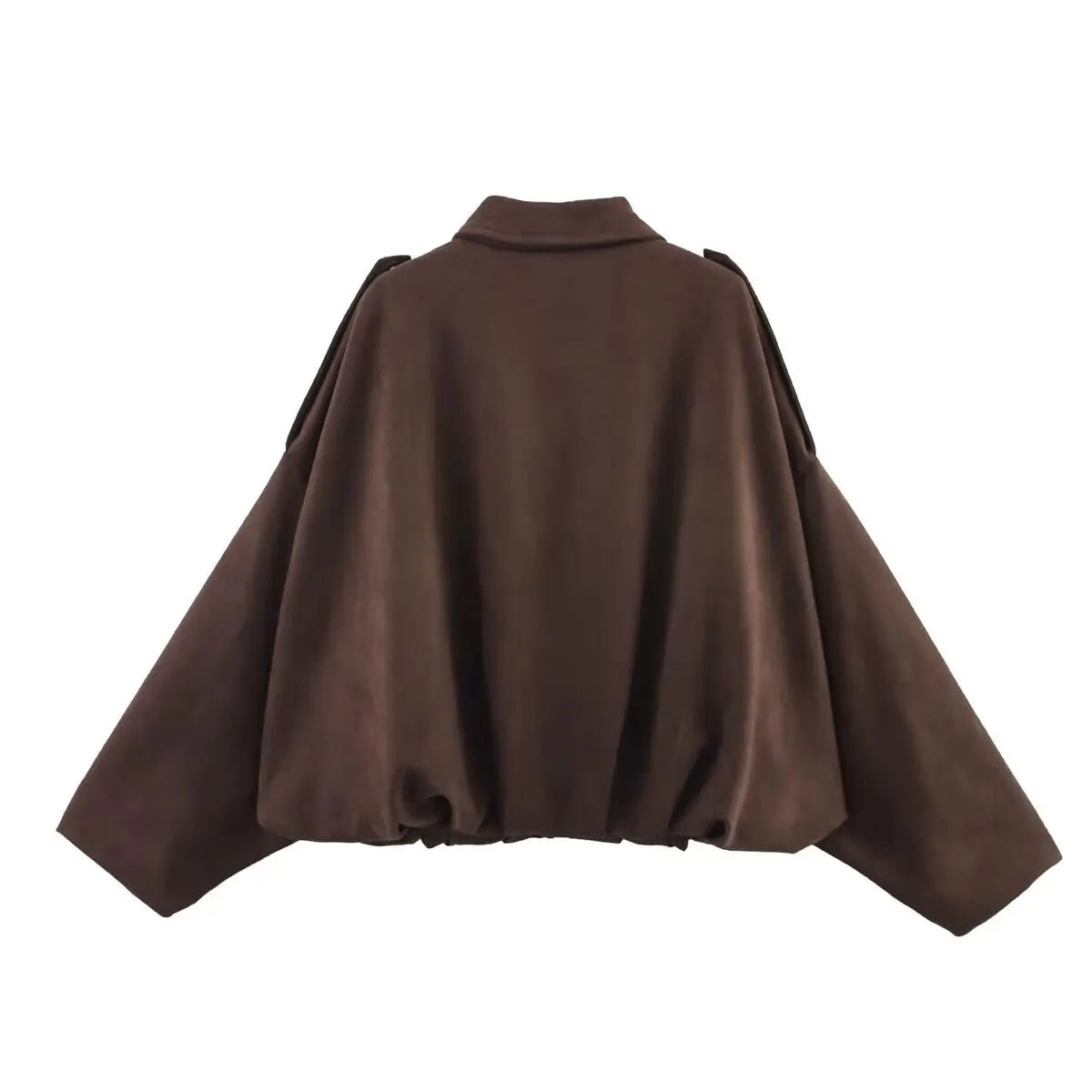 HH Women's Street Fashion Solid Loose Suede Texture Coats Causal Long Bat Sleeves Lapel Zipper Fly Winter Vintage Jackets