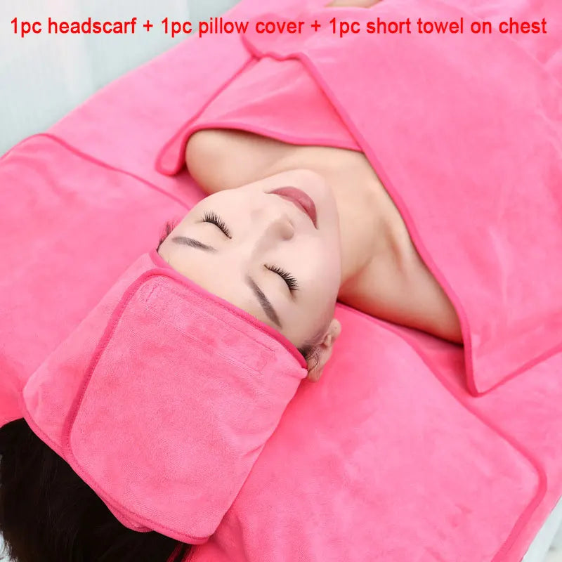 3 Pcs/Set SPA Beauty Salon Towel Thicken Microfiber Towel Set Headband+Chest+Pillow Towel Skin Management Bed Linen Accessories