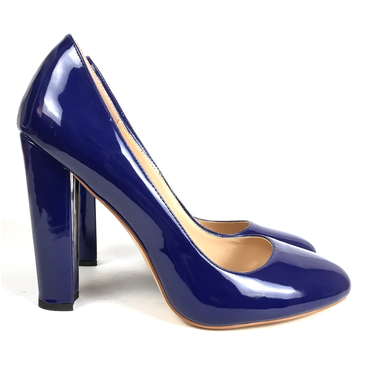 Women Patent Round Toe Block Heel High Heel Pumps Office Work Shoes Multi-color