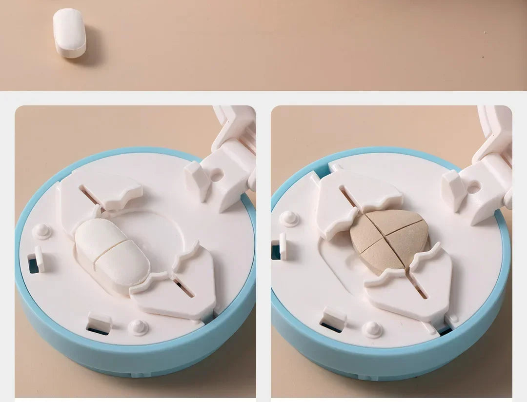 Portable 2-in-1 Pill Box with Pill Cutter for Cutting Small Pills or Large Pills in Half & Quarter Travel Pill Organizer Case