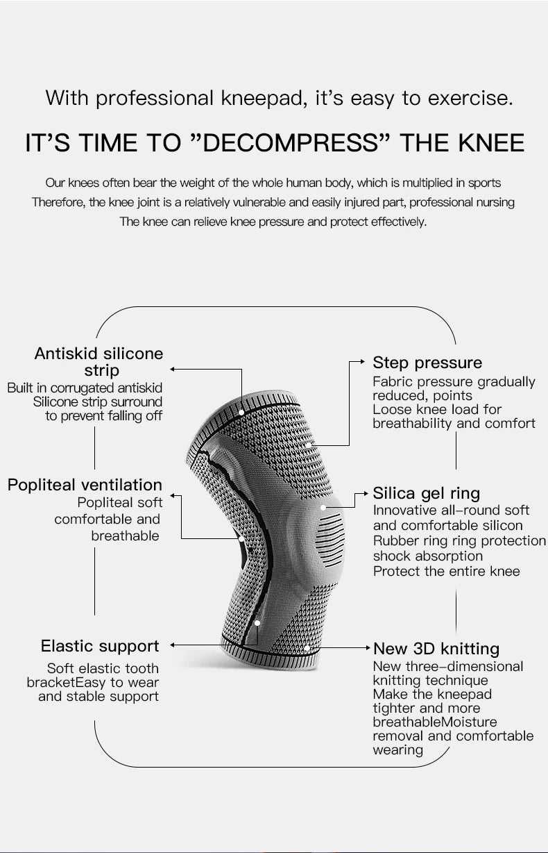 1 PC Knee Pads Strap Patella Medial Support Meniscus Silicone Compression Protection Sport Knee Braces Basketball Running Prot