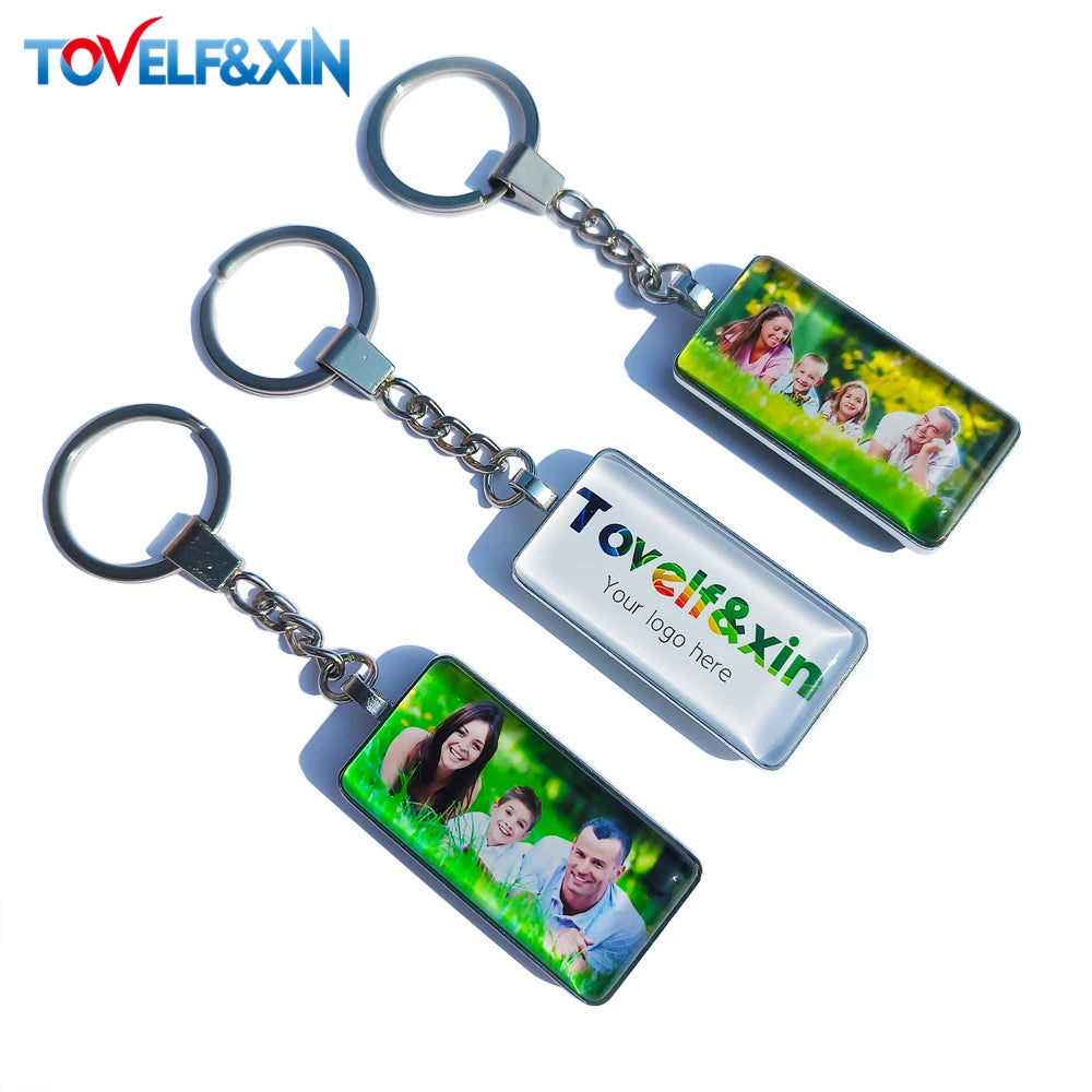 DIY Double Side Photo Custom Keychain Personalized Keyrings Customized Glass Cabochon Family Lovers Baby metal Key chain Gifts
