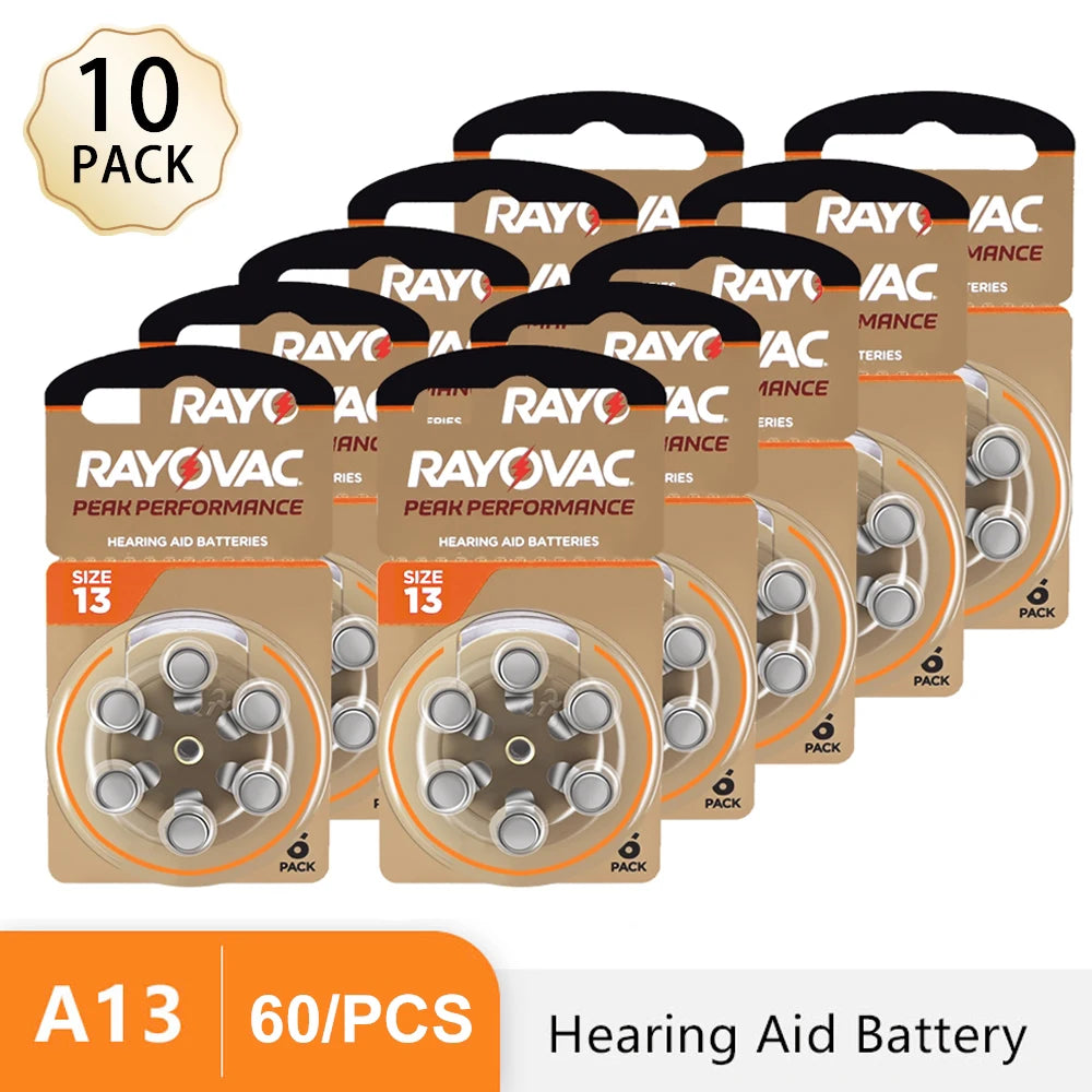 Hearing Aid Batteries 60PCS / 10 Cards RAYOVAC PEAK 1.45V 13A A13 13 P13 PR48 Zinc Air Battery For BTE CIC RIC OE Hearing Aids