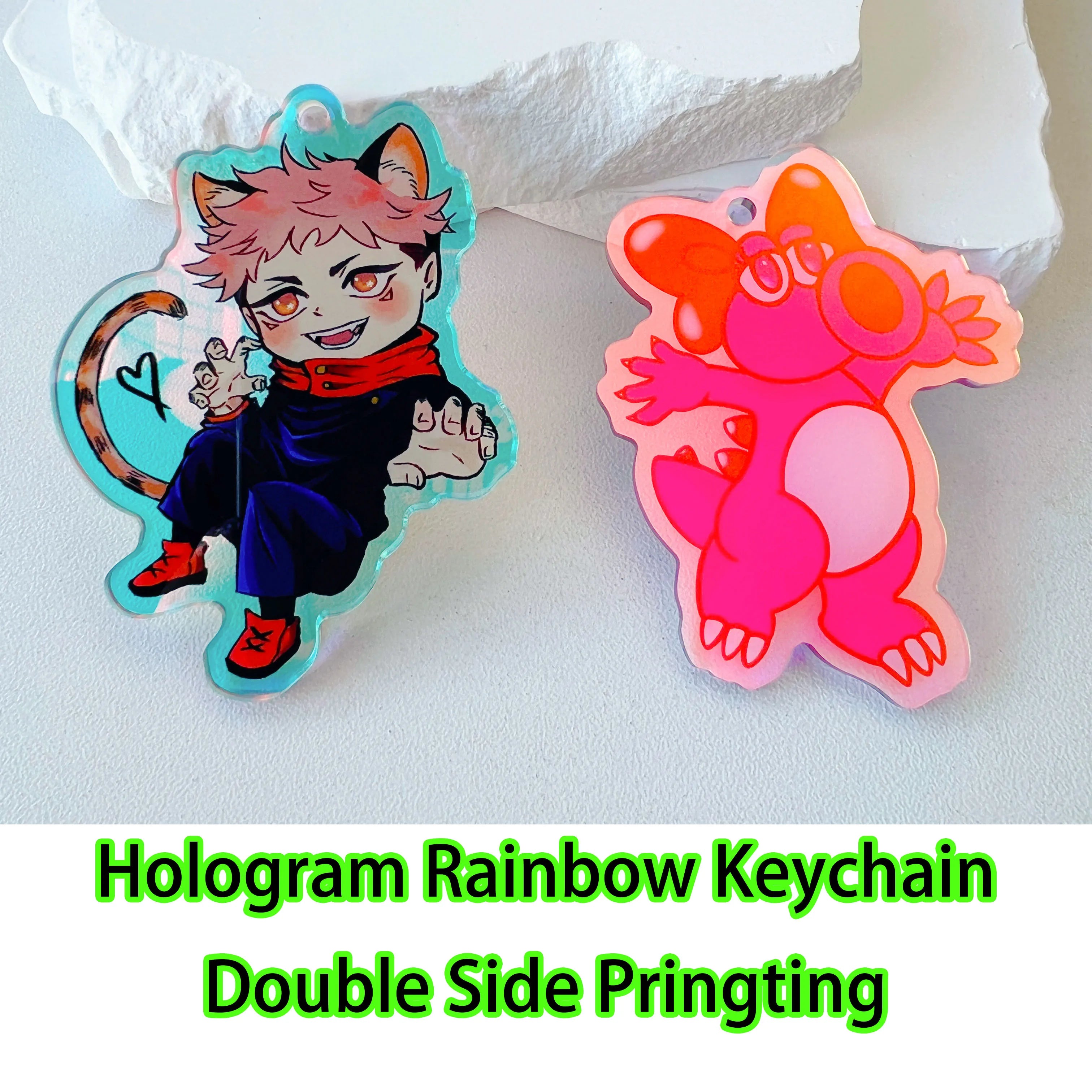 Custom Logo Acrylic Keychain Cat Dog ID Charm Print Holographic Personal Photo Pet Souvenir Birthday Gift Tag Name Key Chain