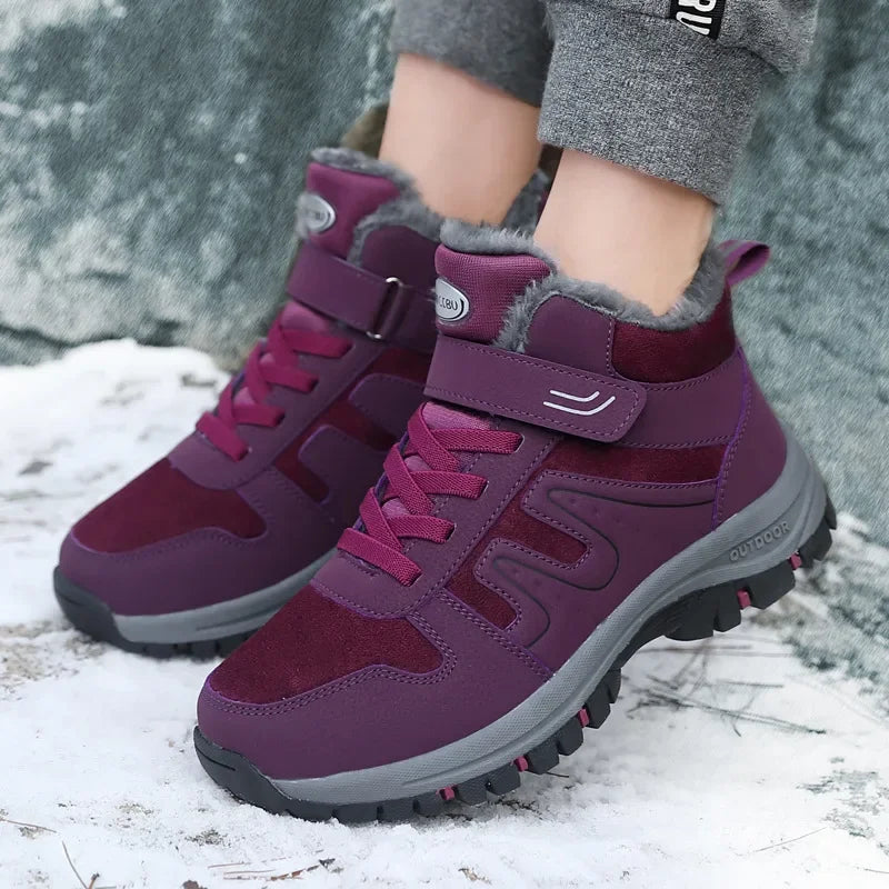 Winter High Top Snow Boots Men's Cotton Shoes Warm Fleece Lined Outdoor Anti-slip Casual Flats for Elderly And Middle-aged