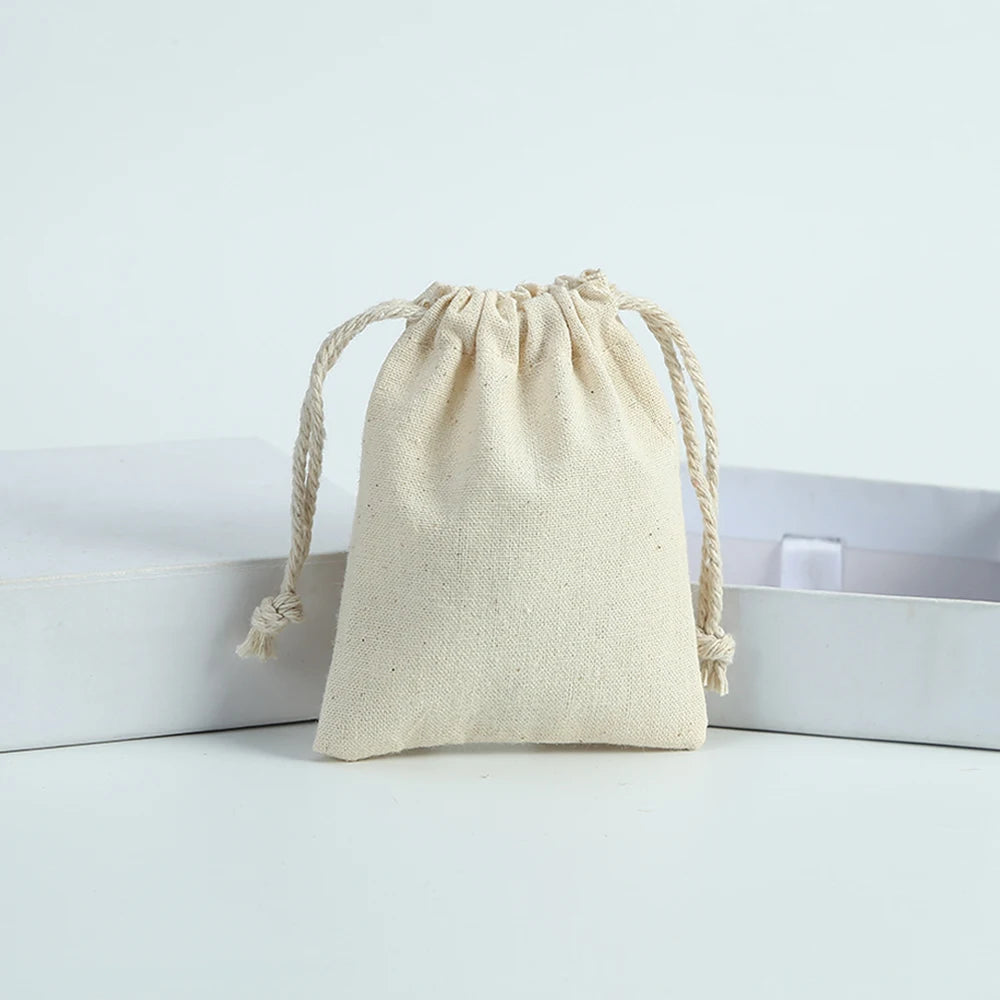 10pcs Natural Cotton Burlap Jute Canvas Gift Bags for Jewelry Necklace Earring Ring Soap Organizer Pouch Christmas Wedding Favor